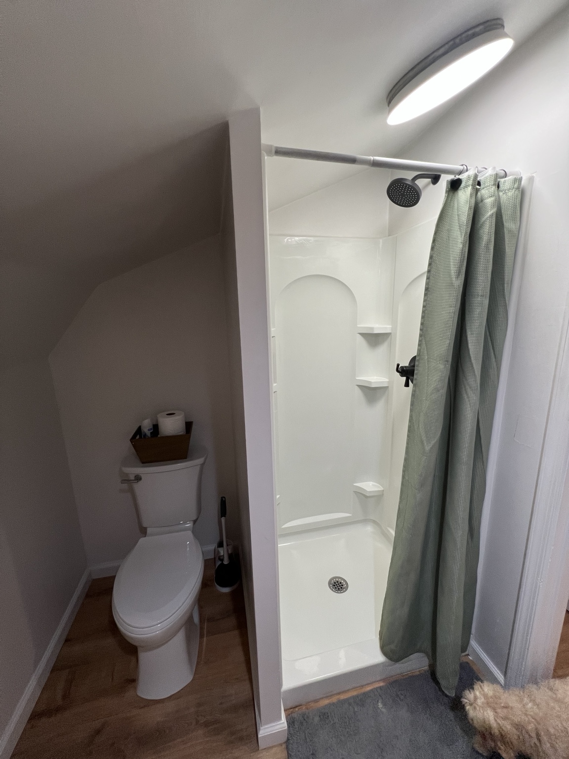 Private water closet with walk-in shower and rainfall head