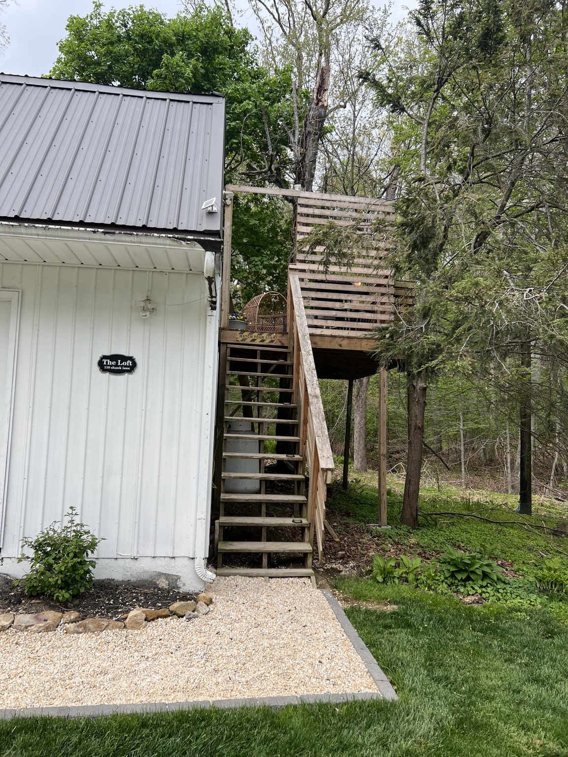 Private staircase up to The Loft entrance above the barn